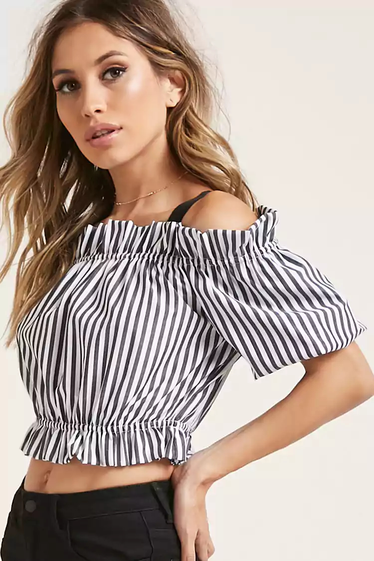 Striped Ruffle Crop Top, $18.99